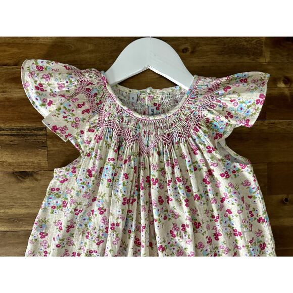 Sweet Dream Cream Pink Smocked Floral Dress 6 - Picture 3 of 8